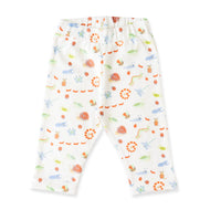 "Baby Boys White Organic Cotton Track pant with Colorful Insect Print & Elastic Waist"