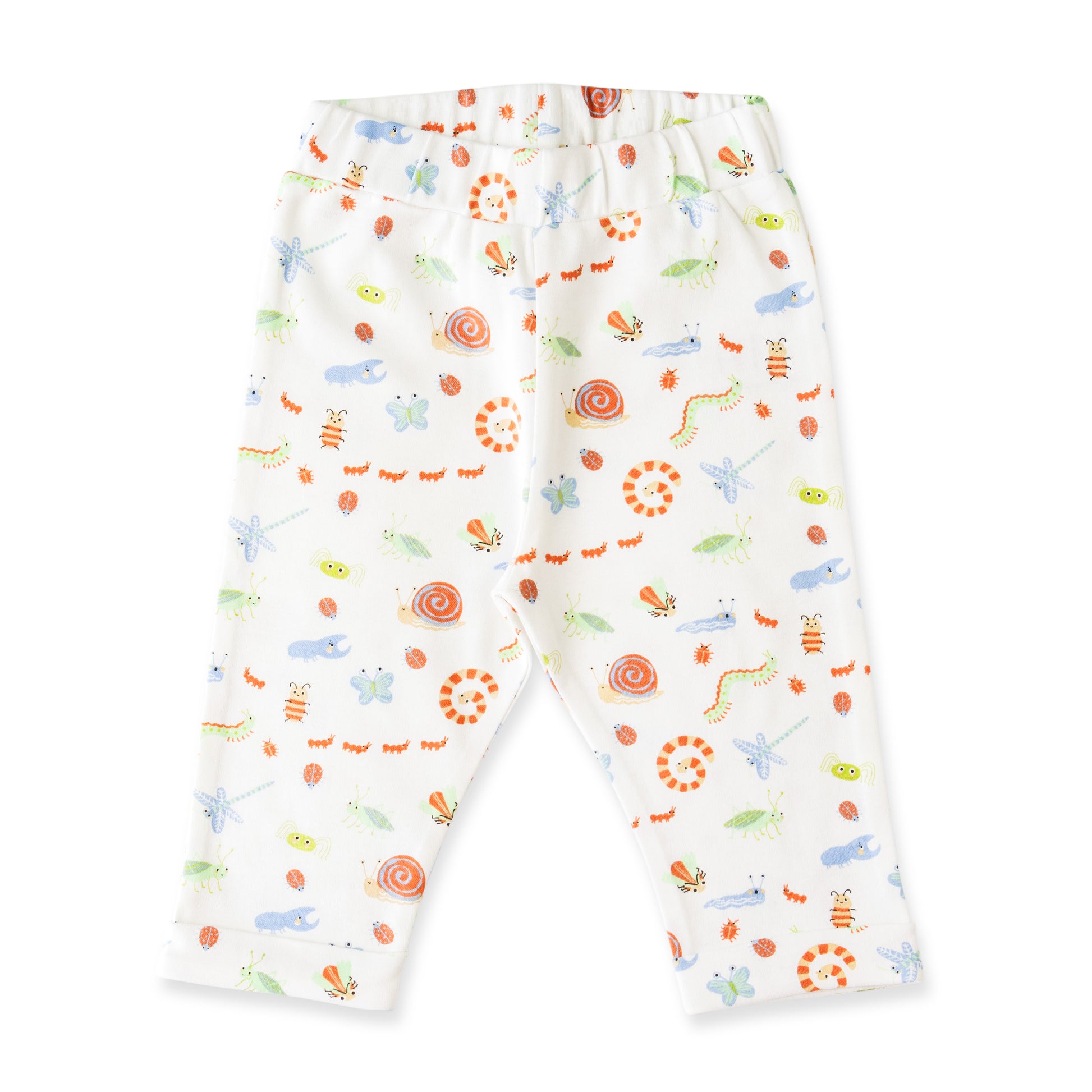 "Baby Boys White Organic Cotton Track pant with Colorful Insect Print & Elastic Waist"