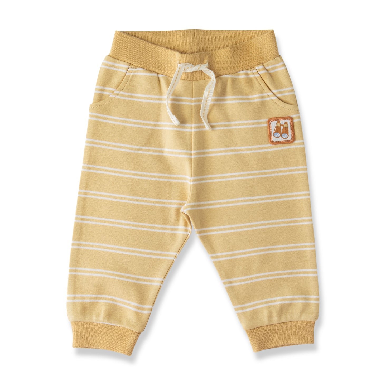 "Baby Boys Beige Striped Organic Cotton Jogger Pants with Drawstring"