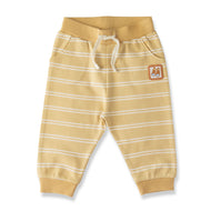 "Baby Boys Beige Striped Organic Cotton Jogger Pants with Drawstring"