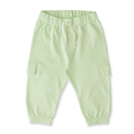 "Baby Boys Mint Green Organic Cotton Cargo Jogger Pants with Drawstring & Side Pockets"