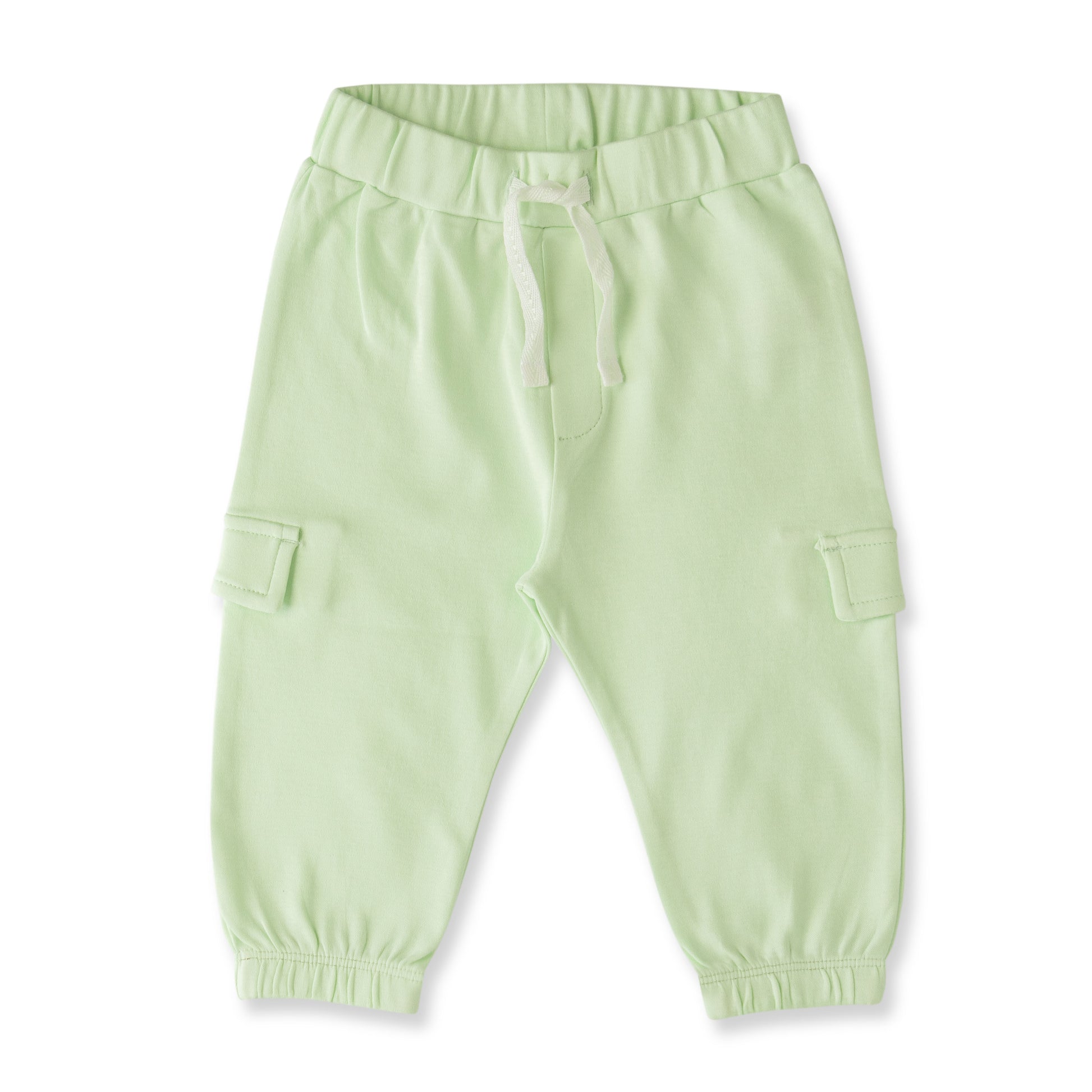 "Baby Boys Mint Green Organic Cotton Cargo Jogger Pants with Drawstring & Side Pockets"