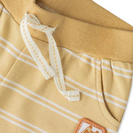 "Baby Boys Beige Striped Organic Cotton Jogger Pants with Drawstring"