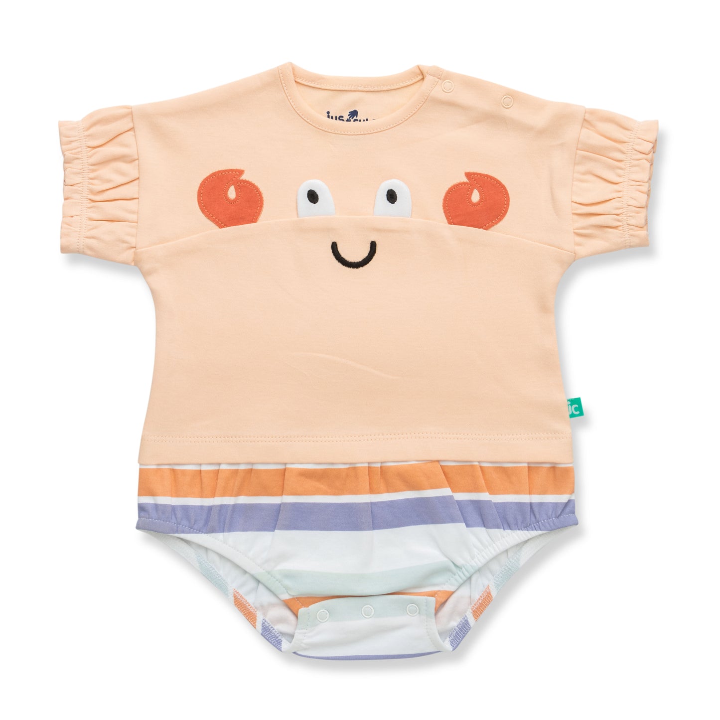 "Baby Girls Organic Cotton Pink Crab Print Bodysuit with Ruffle Sleeves"