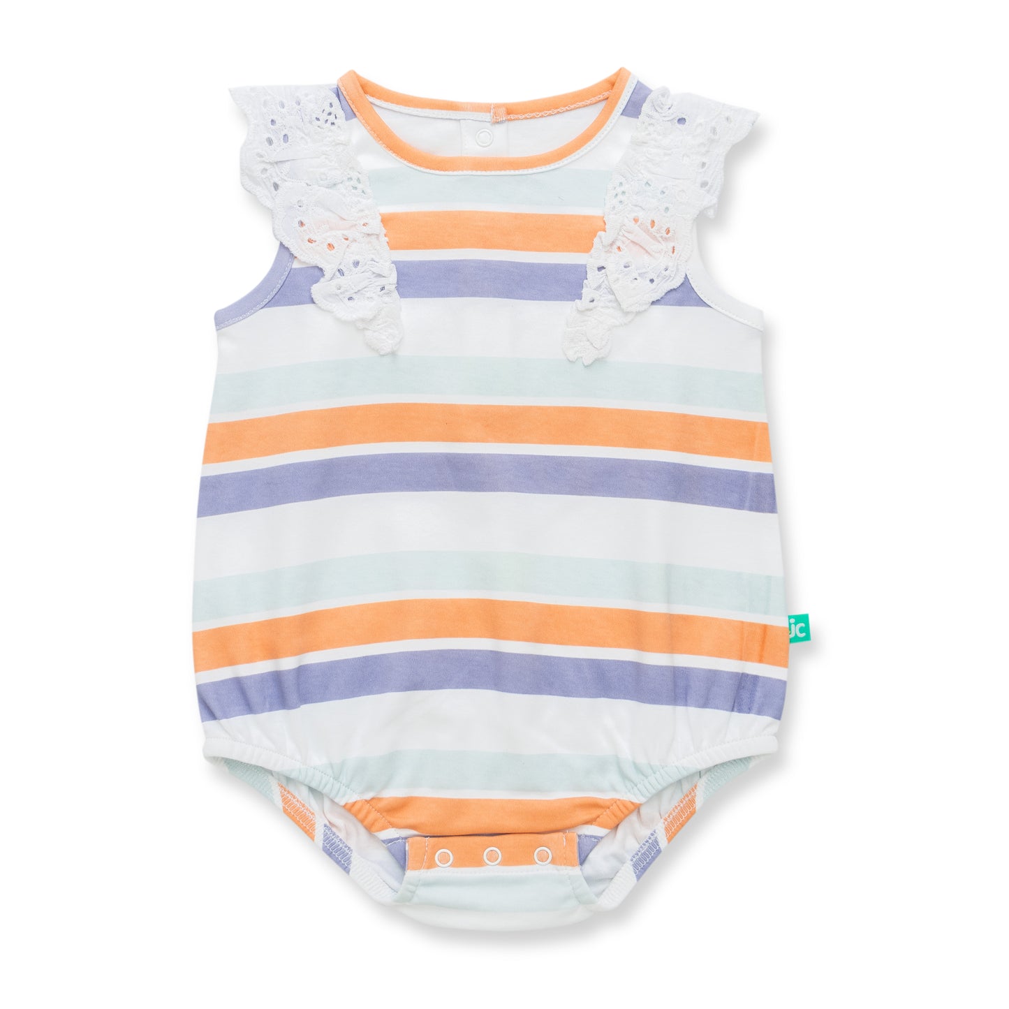 "Baby Girls Organic Cotton Sleeveless Striped Bodysuit with Lace Ruffle Shoulders"