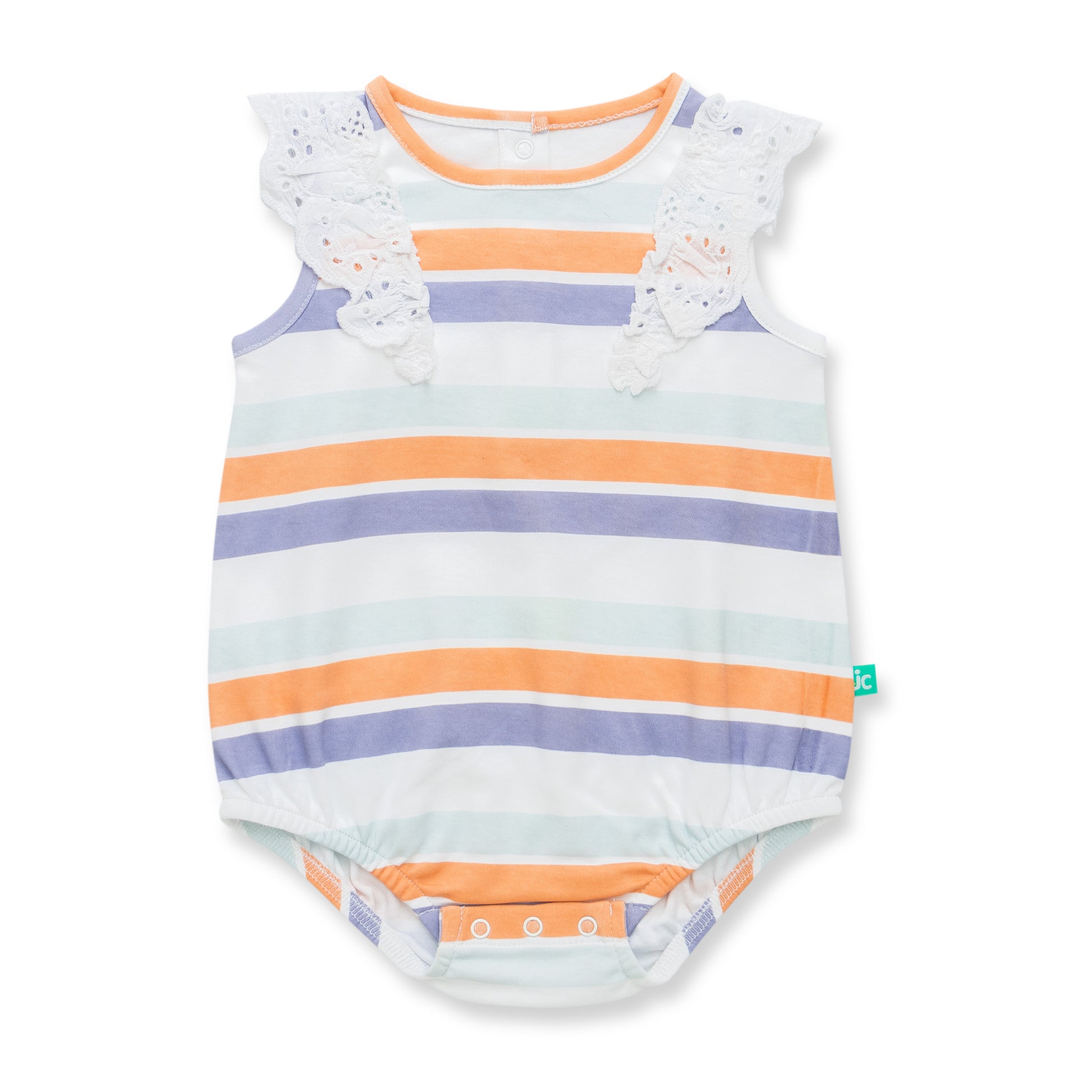 "Baby Girls Organic Cotton Sleeveless Striped Bodysuit with Lace Ruffle Shoulders"
