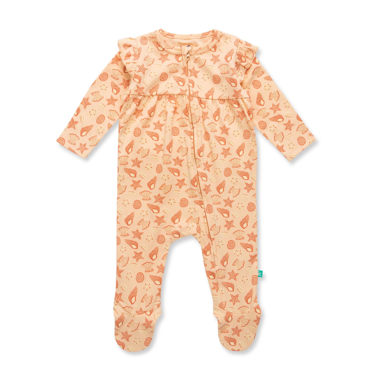 "Baby Girls Pink Printed Organic Cotton Footed Sleepsuit with Ruffle Detail & Full Sleeves"