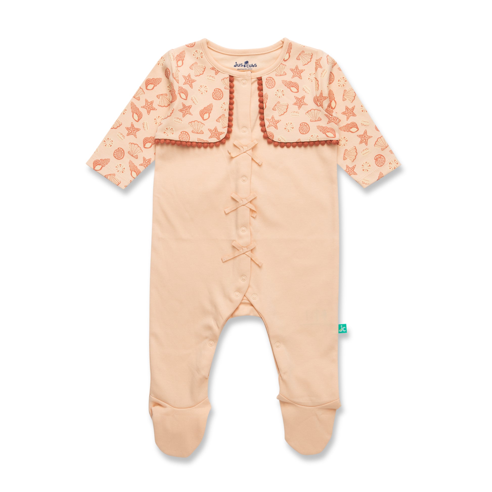 Baby Girls Pink Organic Cotton Footed Sleepsuit with Printed Shrug & Bow Detail
