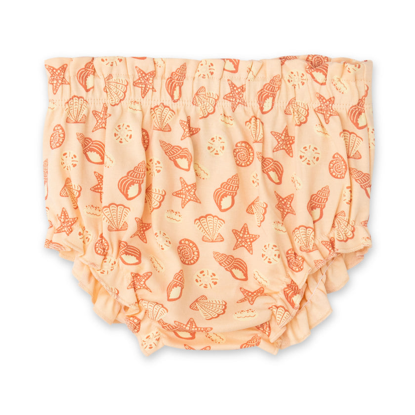 "Baby Girls Pink Organic Cotton Bloomer Shorts with Seashell & Starfish Print"