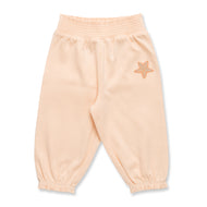 "Baby Girls Pink Organic Cotton Pants with Starfish Embroidery & Elastic Waist"