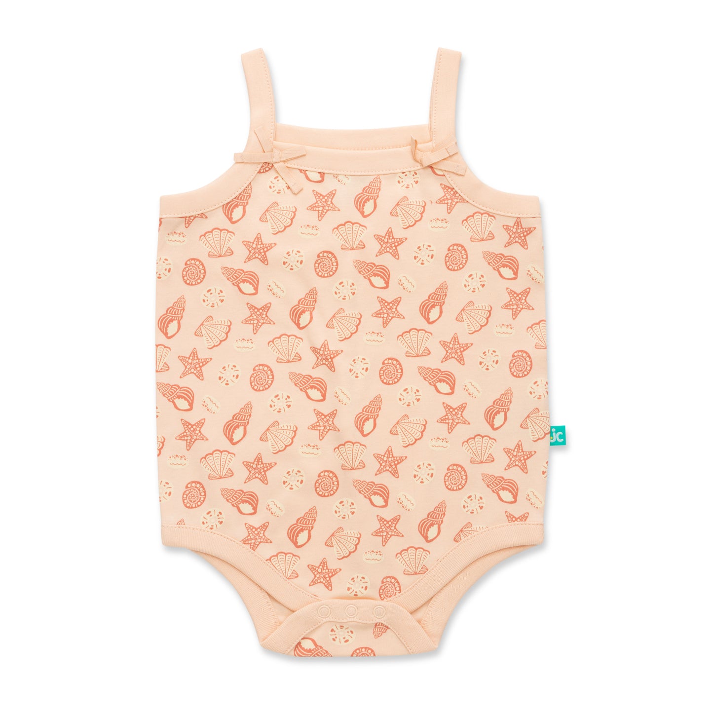 "Baby Girls Pink Sleeveless Bodysuit with Seashell & Starfish Print – Organic Cotton