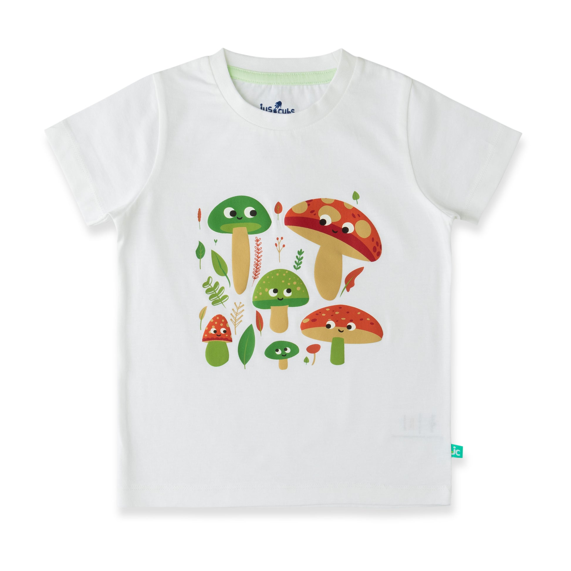 "Baby Boys White Organic Cotton T-Shirt with Cute Mushroom Print"