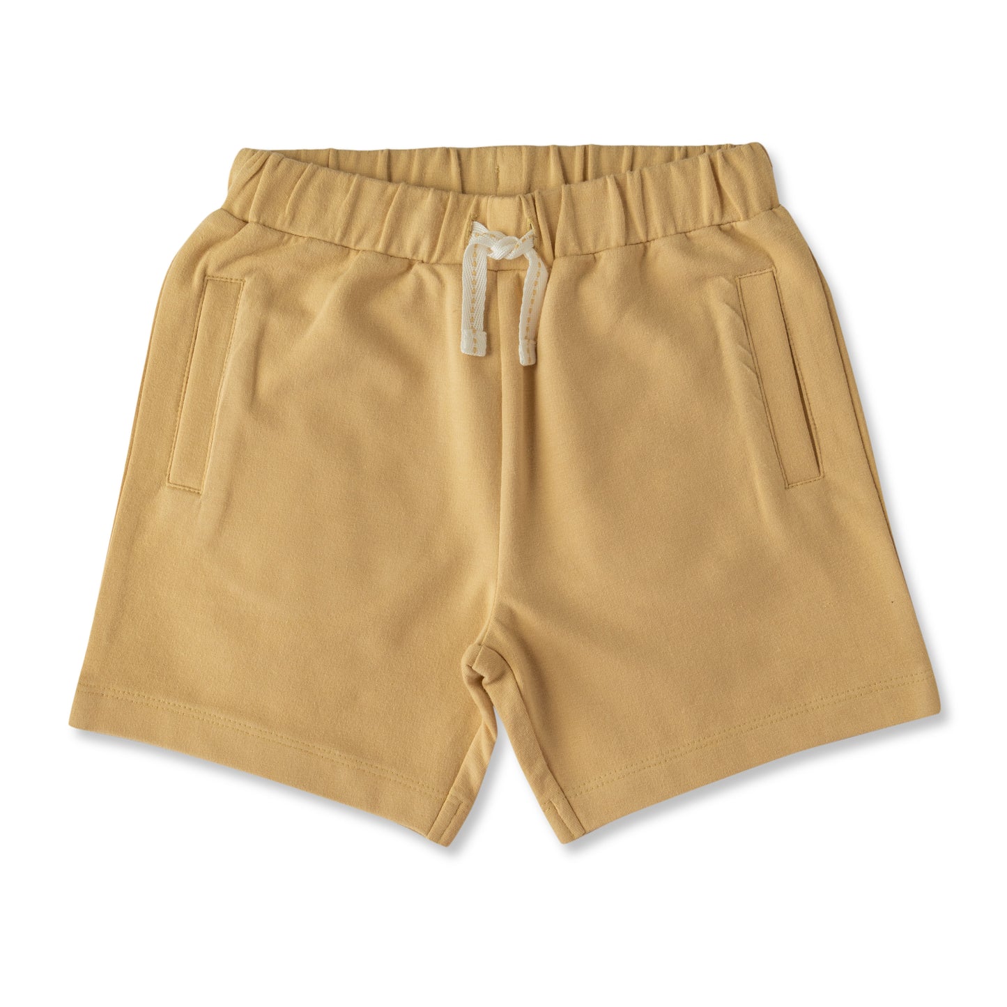 "Baby Boys Solid Beige Organic Cotton Shorts with Drawstring & Side Pockets"