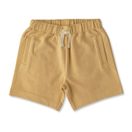 "Baby Boys Solid Beige Organic Cotton Shorts with Drawstring & Side Pockets"