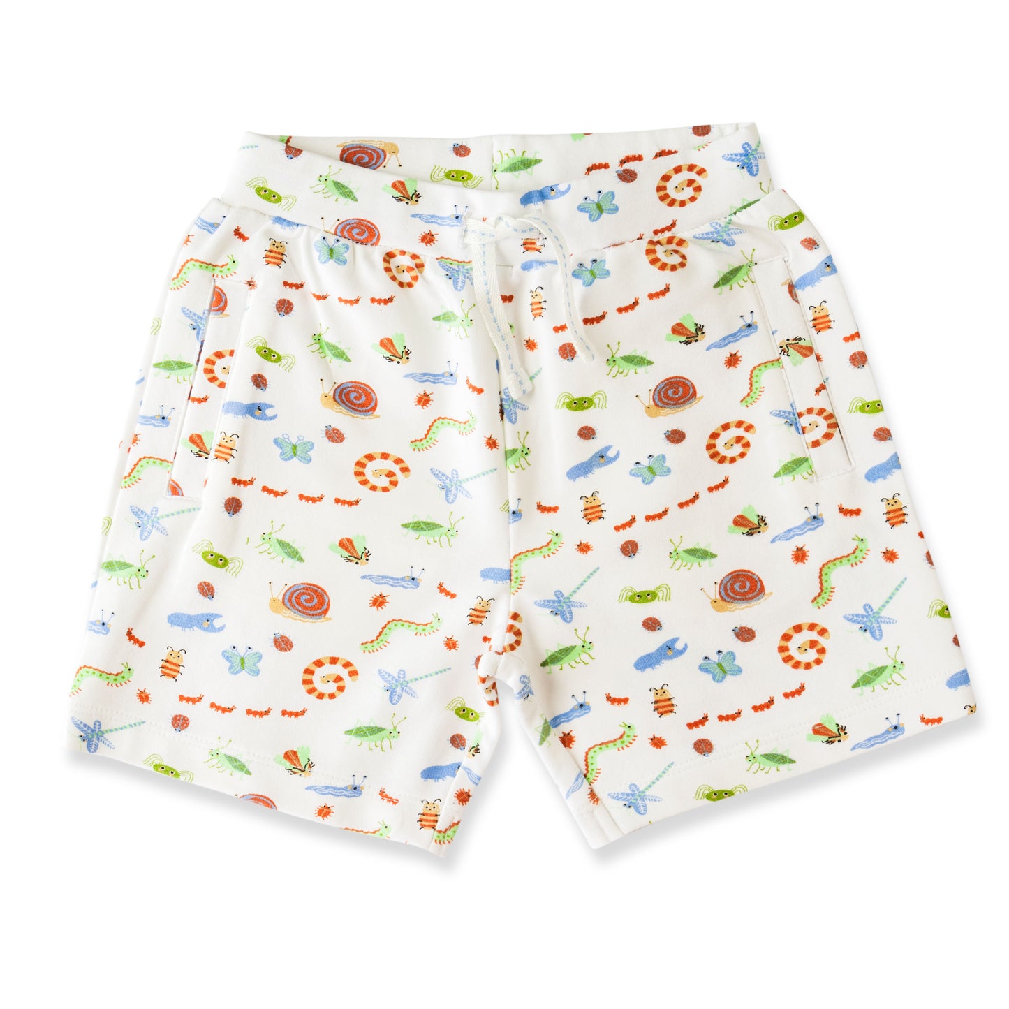 "Baby Boys Organic Cotton White Shorts with Colorful Insect Print"