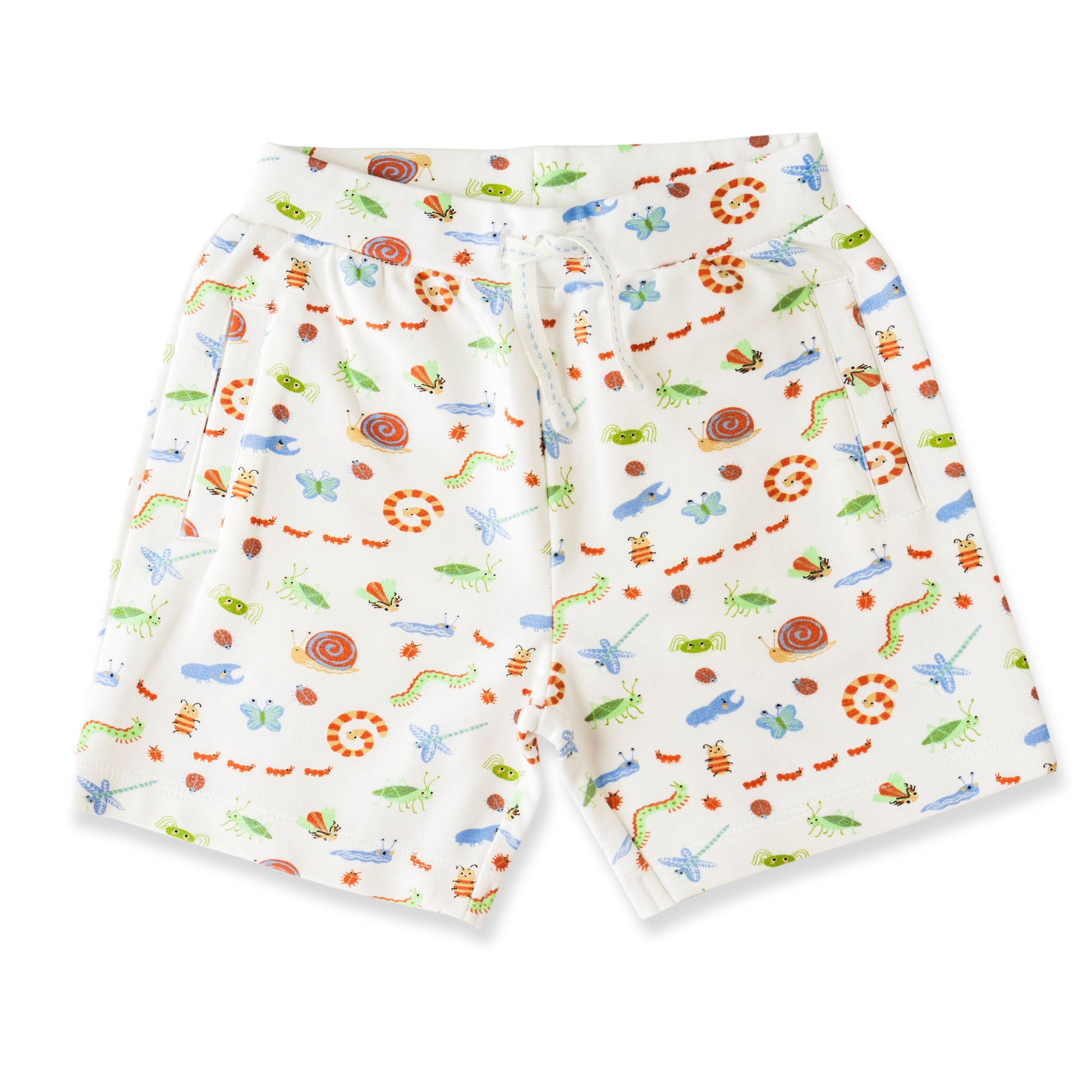 "Baby Boys Organic Cotton White Shorts with Colorful Insect Print"