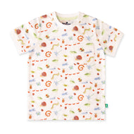 "Baby Boys Organic Cotton White T-Shirt with Allover Insect Print & Pocket"