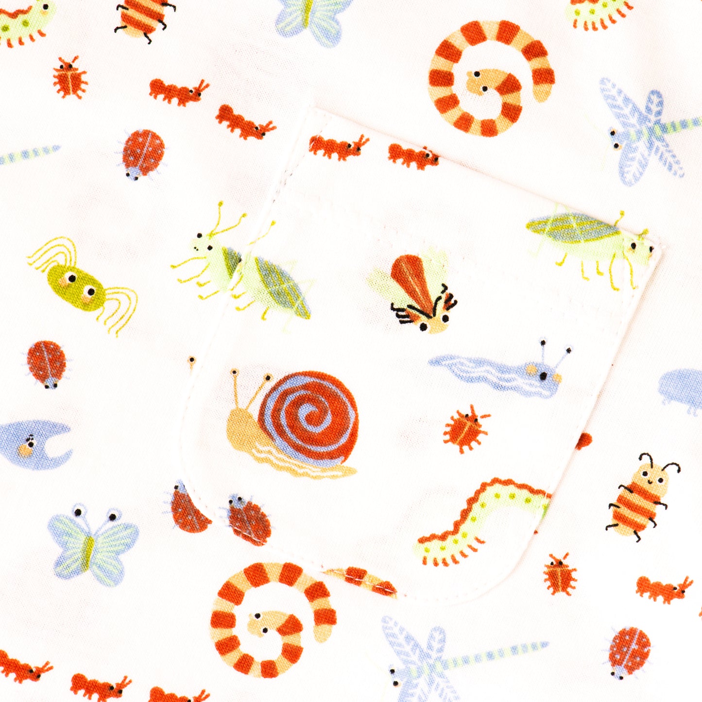 "Baby Boys Organic Cotton White T-Shirt with Allover Insect Print & Pocket"
