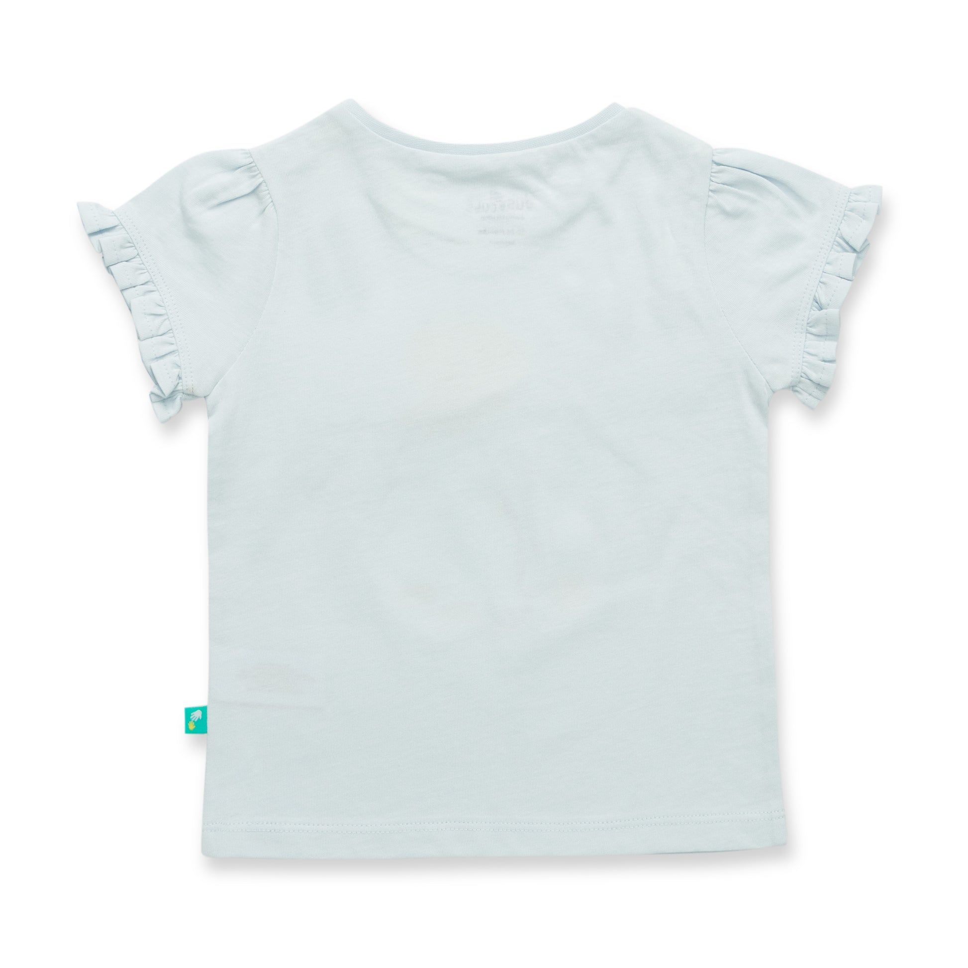 "Baby Girls Light Blue Organic Cotton T-Shirt with Jellyfish Print & Ruffle Sleeves"