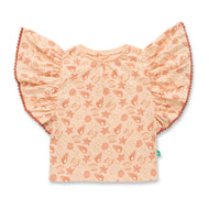 "Baby Girls Organic Cotton Pink Top with Seashell & Starfish Print and Ruffle Sleeves"