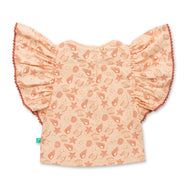 "Baby Girls Organic Cotton Pink Top with Seashell & Starfish Print and Ruffle Sleeves"
