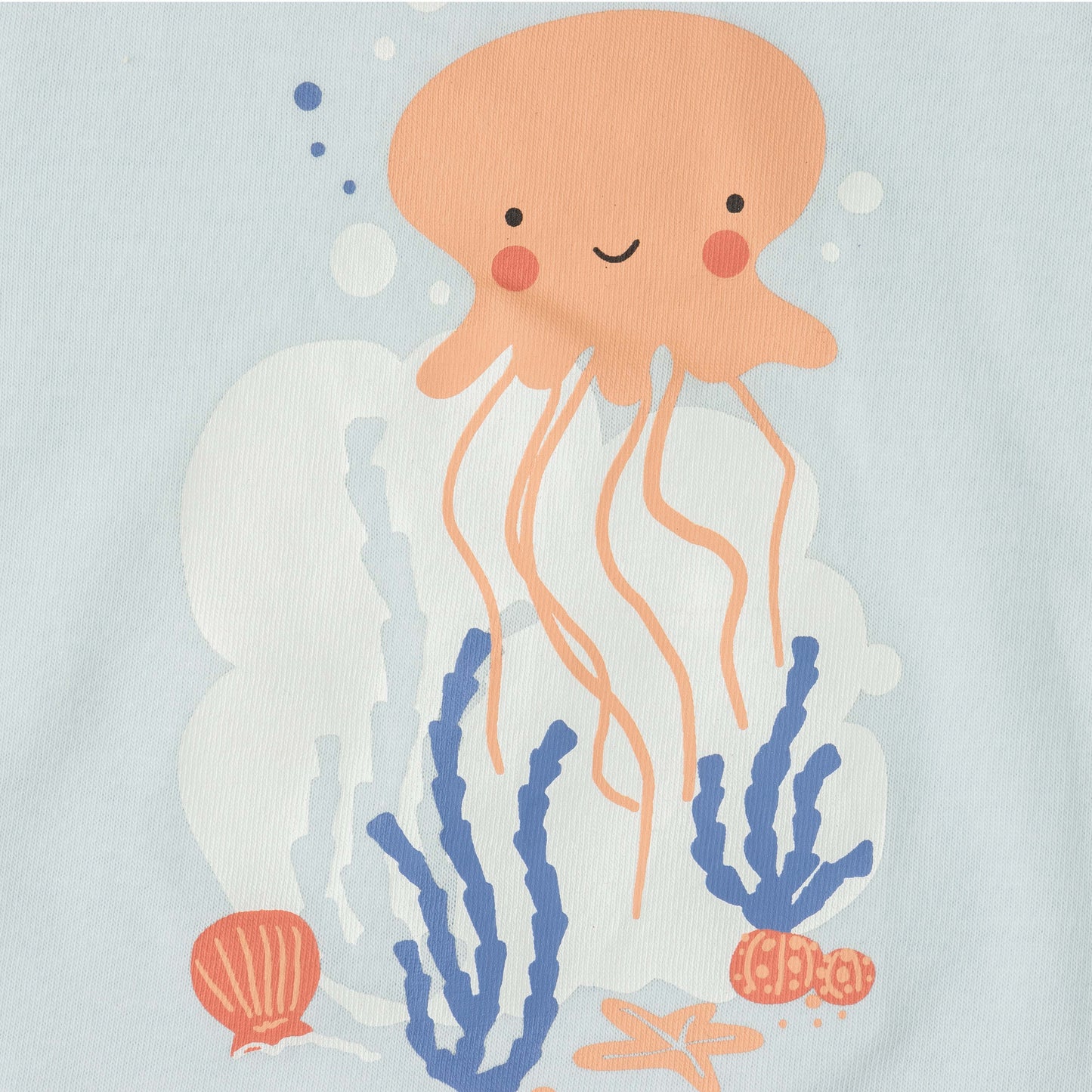 "Baby Girls Light Blue Organic Cotton T-Shirt with Jellyfish Print & Ruffle Sleeves"