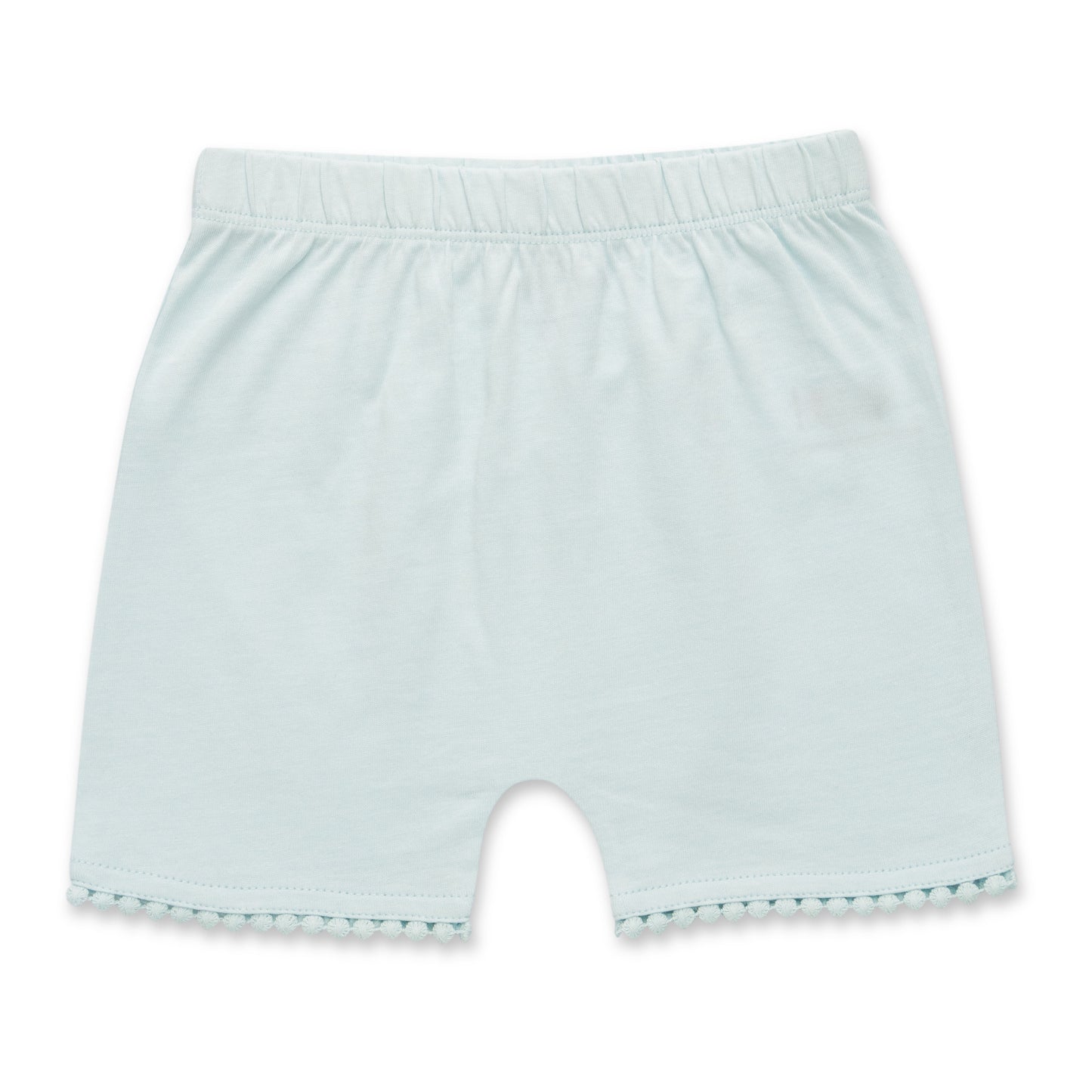 "Baby Girls Organic Cotton Light Blue Shorts with Lace Hem"