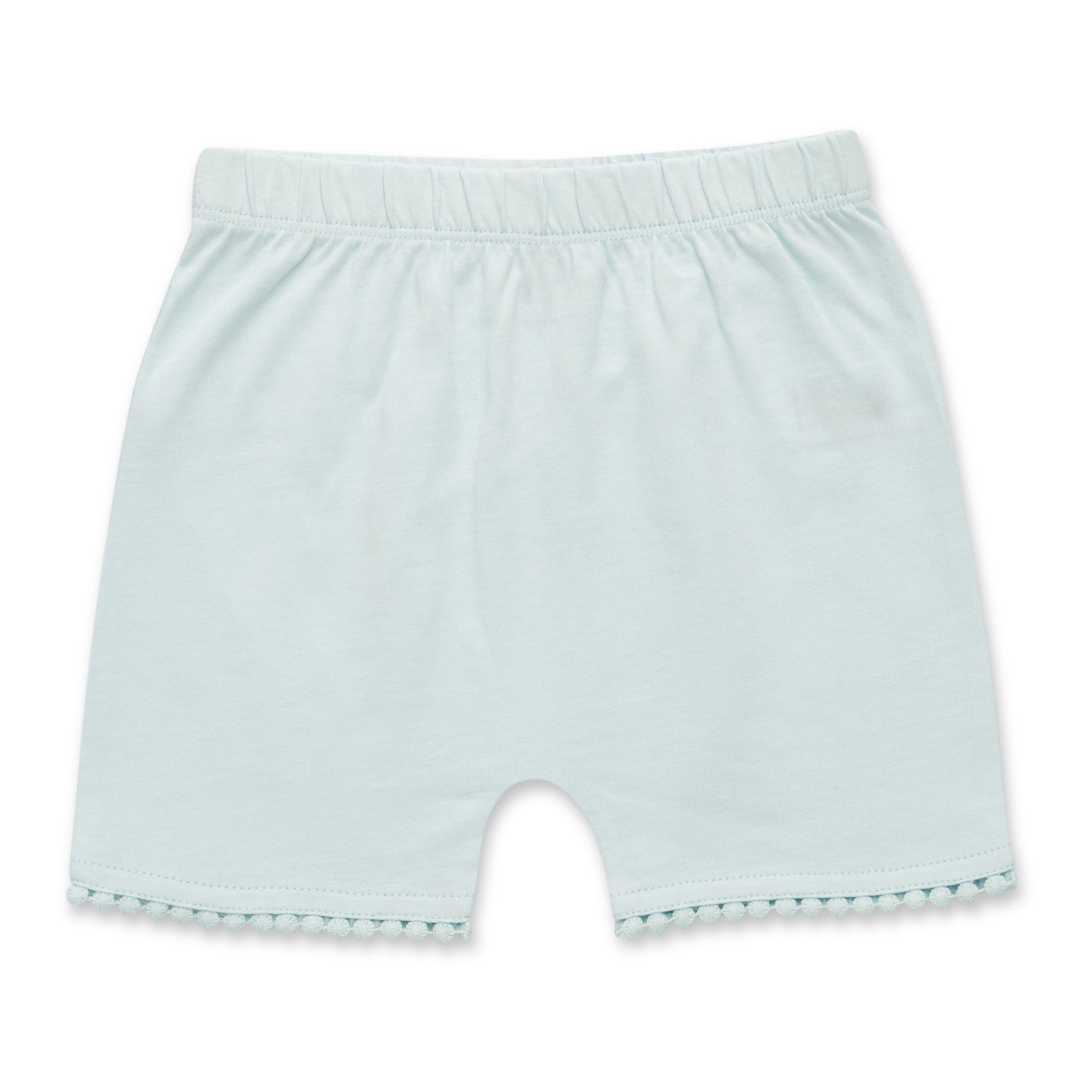 "Baby Girls Organic Cotton Light Blue Shorts with Lace Hem"