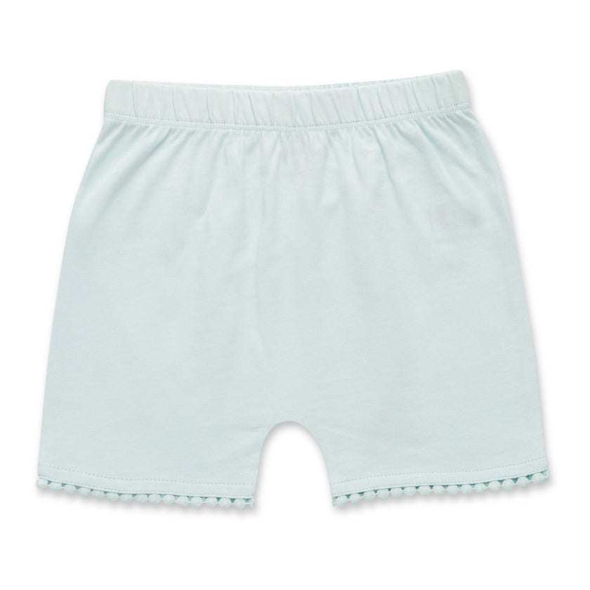 "Baby Girls Organic Cotton Light Blue Shorts with Lace Hem"
