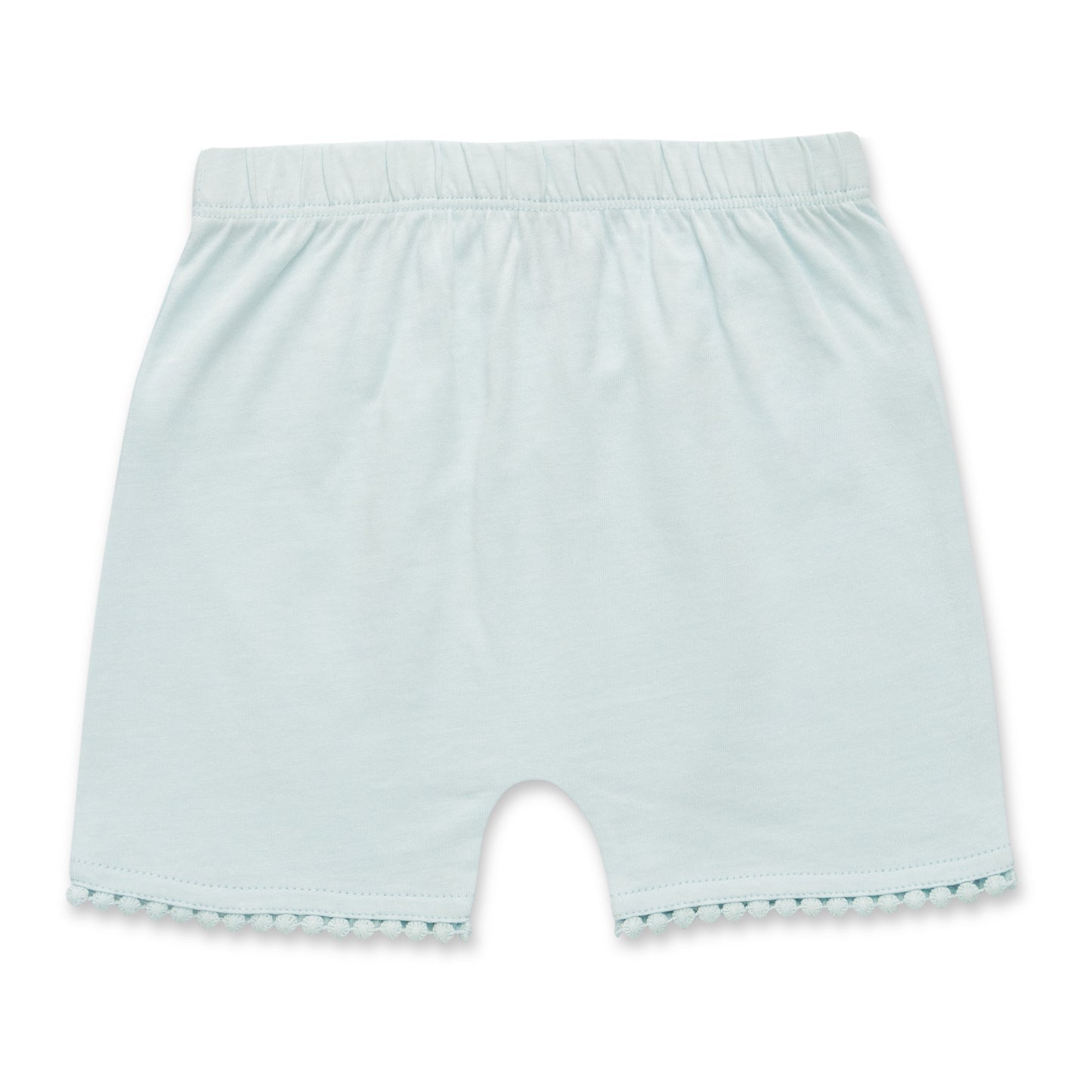 "Baby Girls Organic Cotton Light Blue Shorts with Lace Hem"