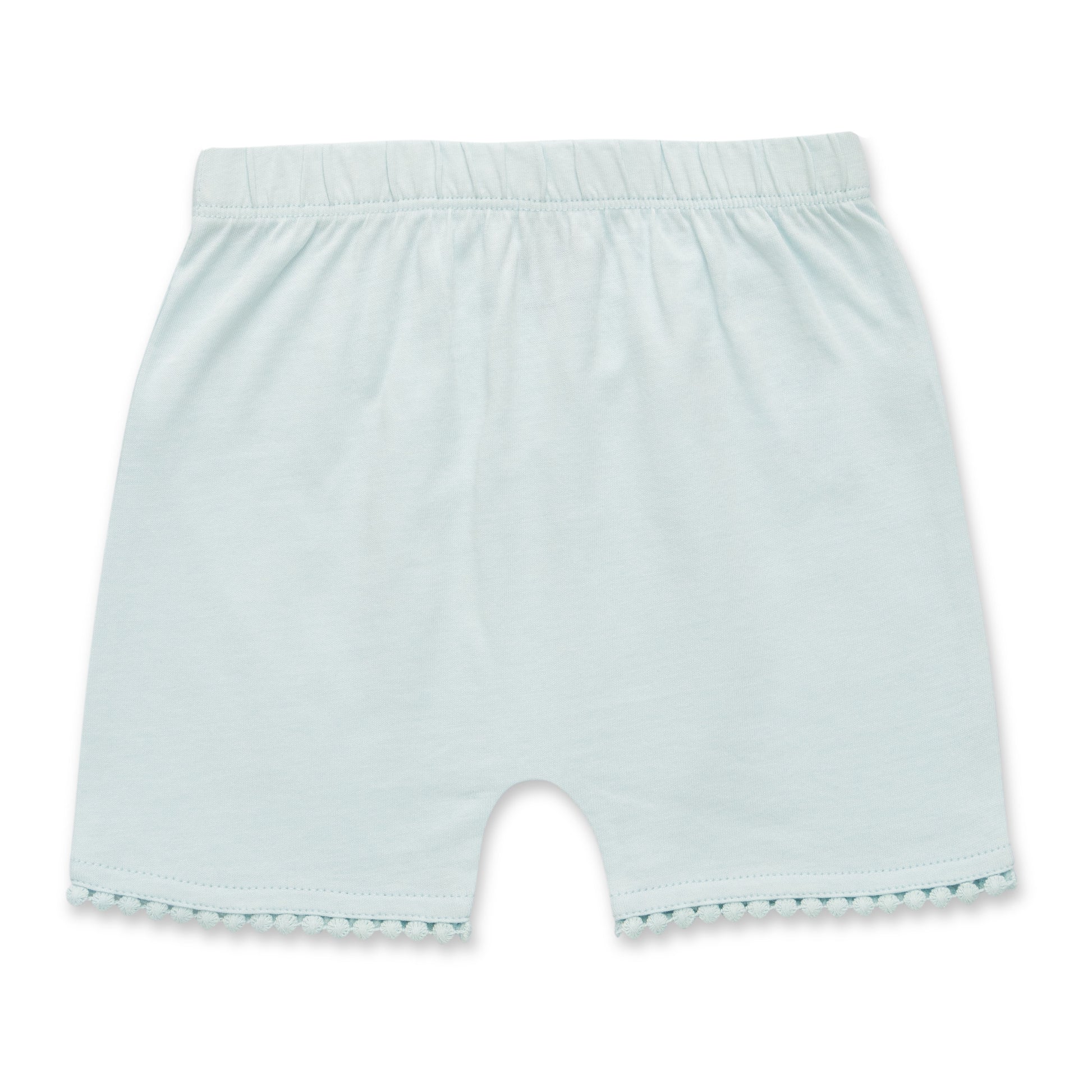 "Baby Girls Organic Cotton Light Blue Shorts with Lace Hem"