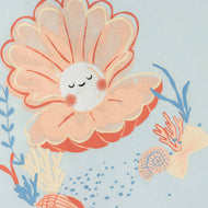 "Baby Girls Light Blue Organic Cotton T-Shirt with Seashell Print & Tie-Up Sleeves"