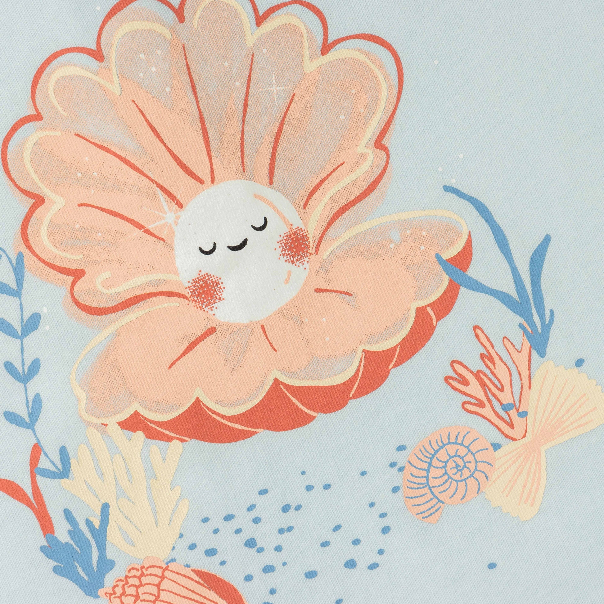 "Baby Girls Light Blue Organic Cotton T-Shirt with Seashell Print & Tie-Up Sleeves"