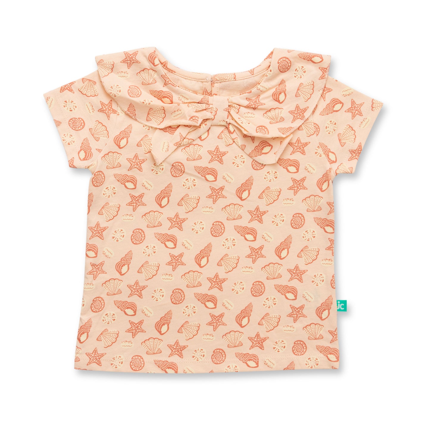 "Baby Girls Organic Cotton Pink Top with Seashell & Starfish Print and Bow Collar"