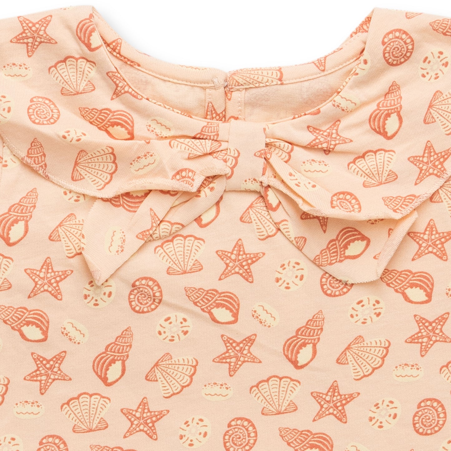 "Baby Girls Organic Cotton Pink Top with Seashell & Starfish Print and Bow Collar"