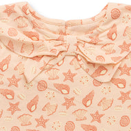 "Baby Girls Organic Cotton Pink Top with Seashell & Starfish Print and Bow Collar"