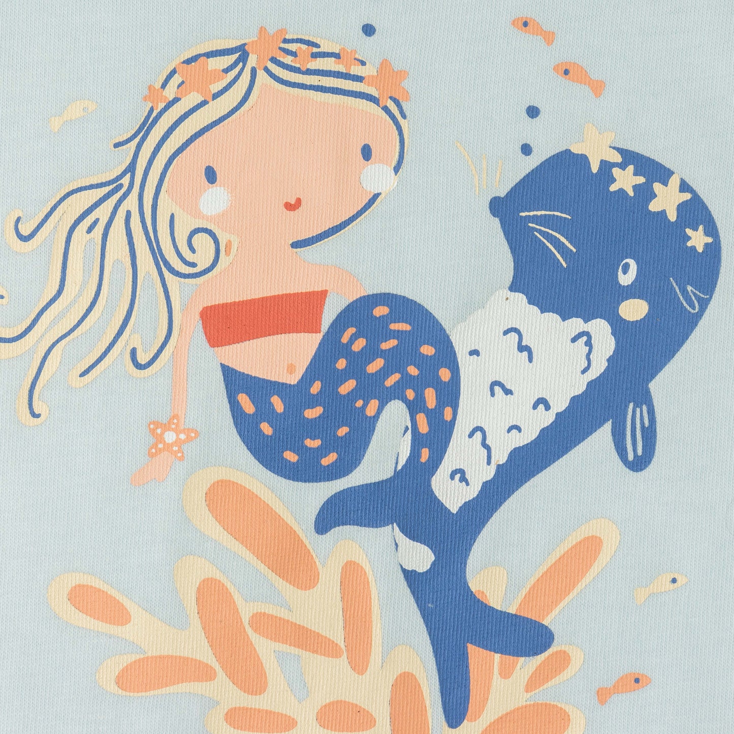 "Baby Girls Light Blue Organic Cotton T-Shirt with Mermaid & Whale Print"