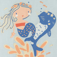 "Baby Girls Light Blue Organic Cotton T-Shirt with Mermaid & Whale Print"