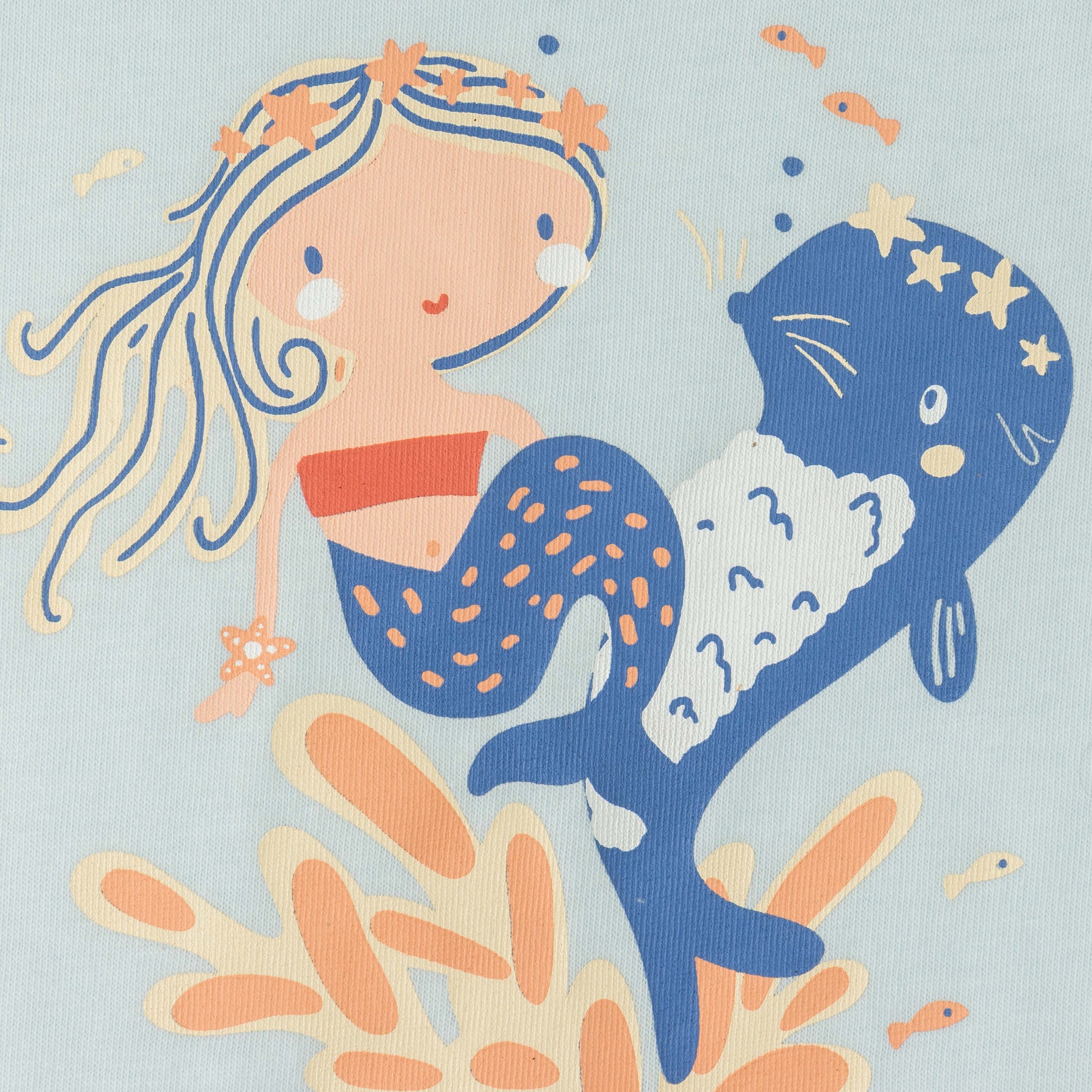 "Baby Girls Light Blue Organic Cotton T-Shirt with Mermaid & Whale Print"