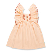 "Baby Girls Organic Cotton Pink Dress with Seashell Embroidery & Ruffle Sleeves"