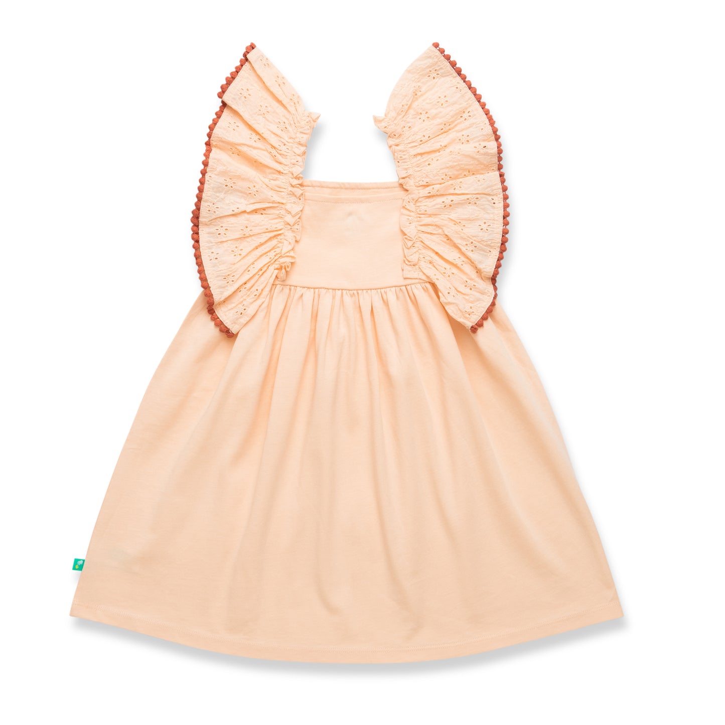 "Baby Girls Organic Cotton Pink Dress with Seashell Embroidery & Ruffle Sleeves"