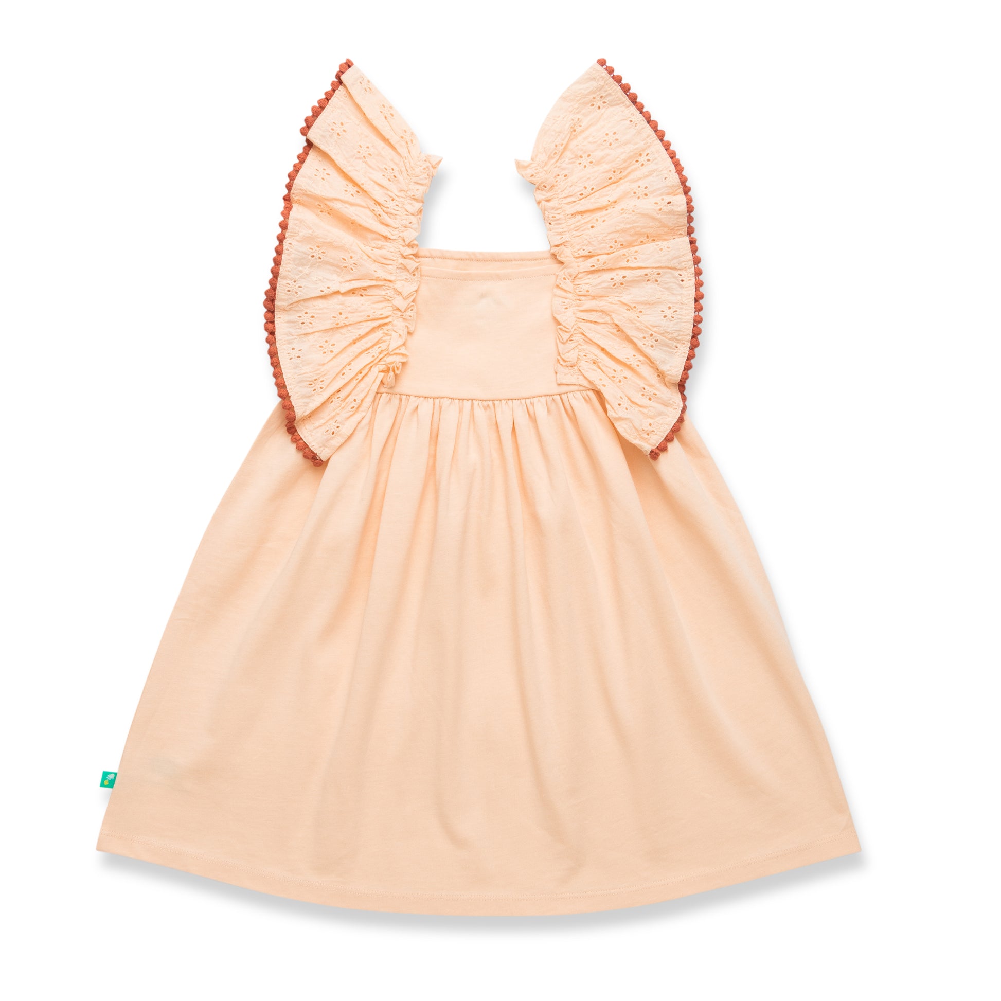 "Baby Girls Organic Cotton Pink Dress with Seashell Embroidery & Ruffle Sleeves"