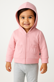 "Baby Girls' Light Pink Hooded Zip-Up Sweatshirt with Front Pockets"