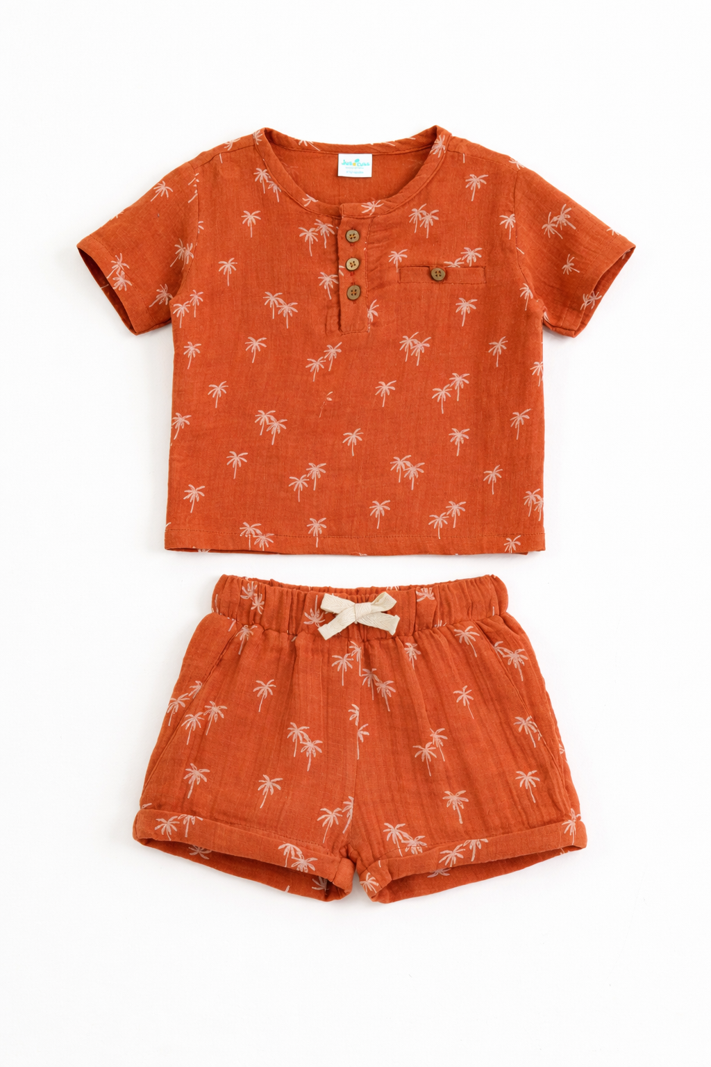 "JusCubs Boys Cotton Palm Tree Print T-Shirt & Shorts Set (Rust Orange)"