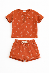 "JusCubs Boys Cotton Palm Tree Print T-Shirt & Shorts Set (Rust Orange)"