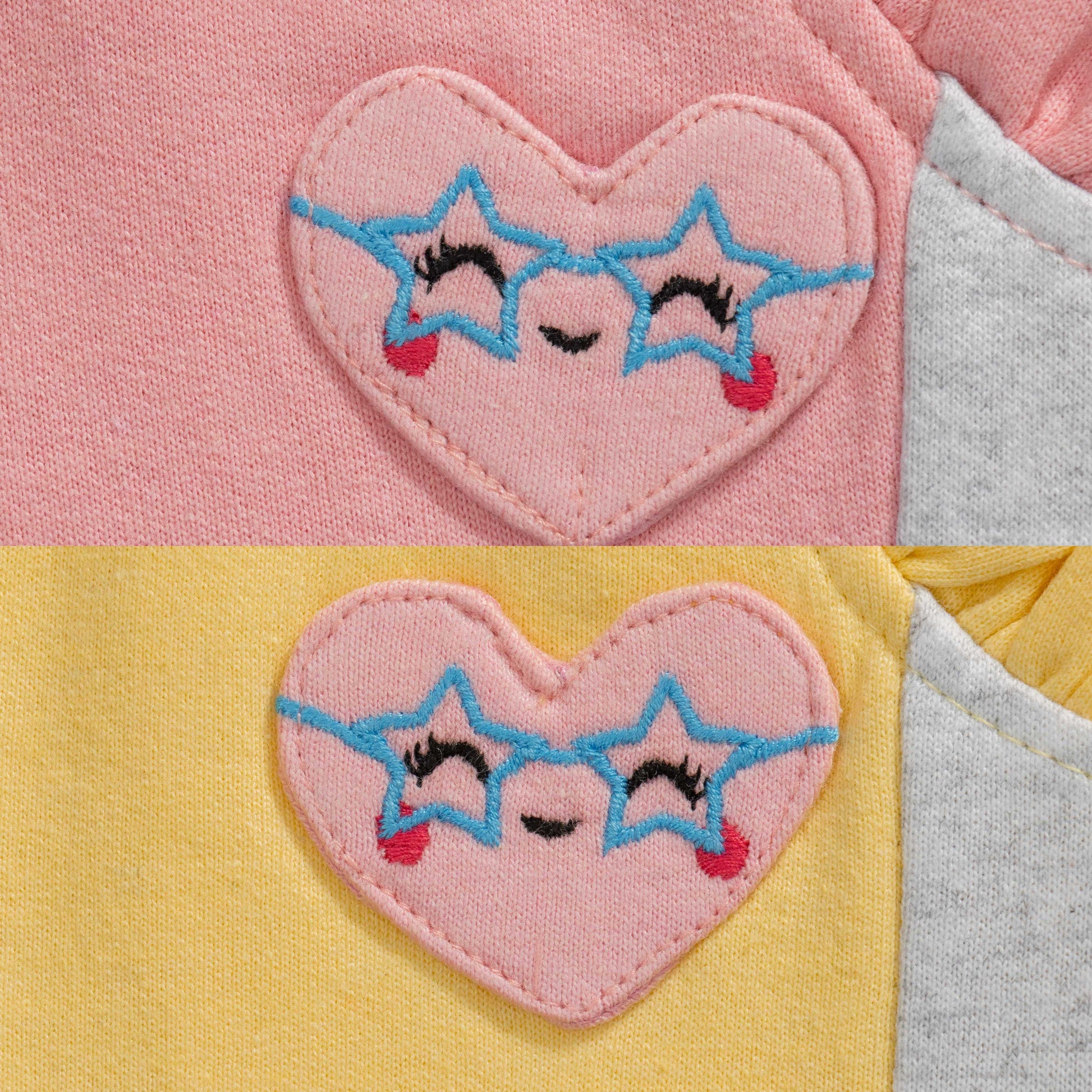 "Baby Girls'  Track Pants – Pack of 2 (Yellow & Pink) with Ruffle Pockets and Heart Patch"
