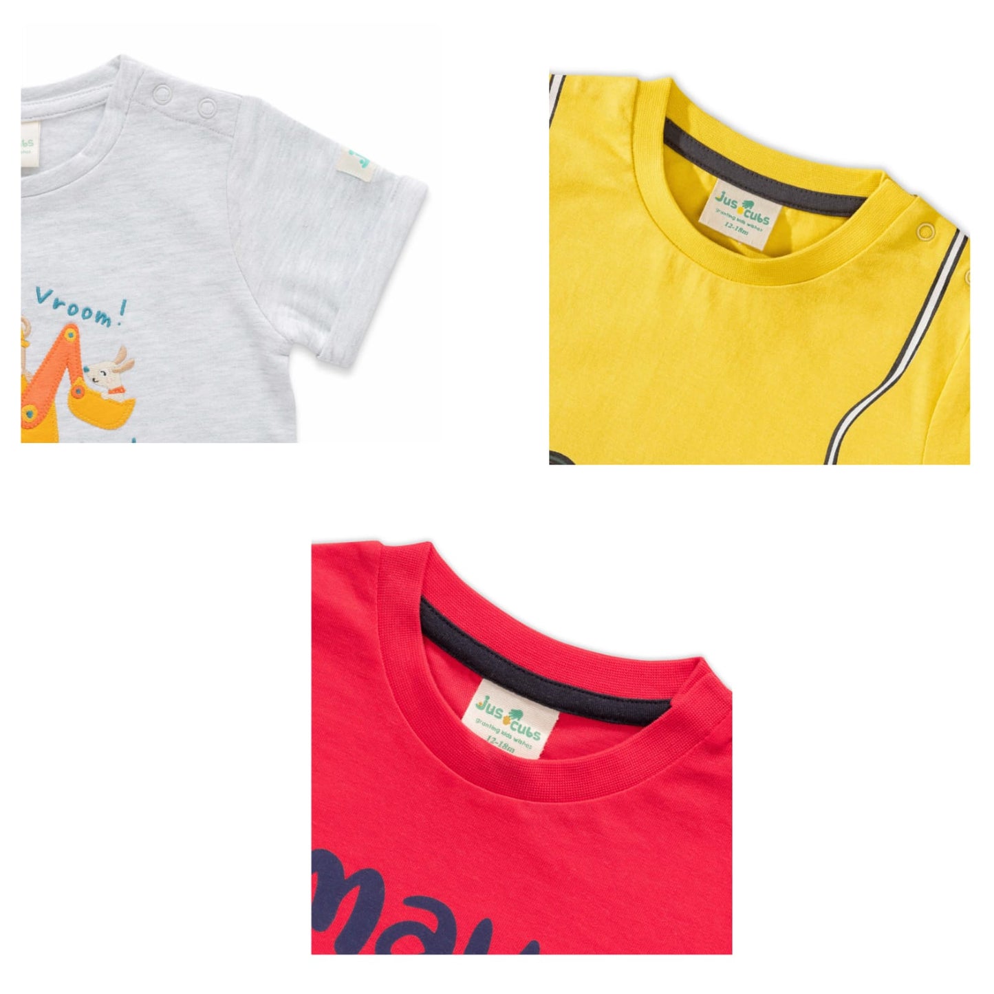 "Baby Boys' Fun Graphic Cotton T-Shirt Pack - Set of 3 (Excavator, Binoculars, Waves Print)"