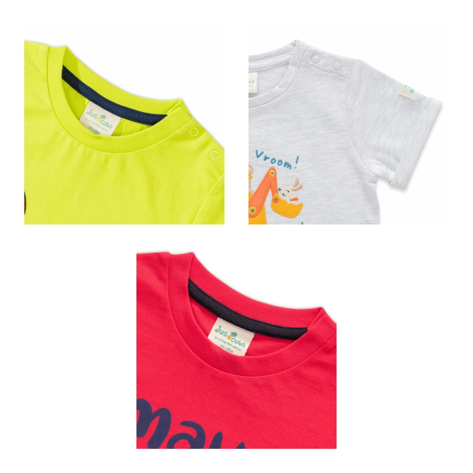 "Baby Boys' Cotton T-Shirt Combo - Pack of 3 (Shark Beach, Digger, Make Waves Prints)"