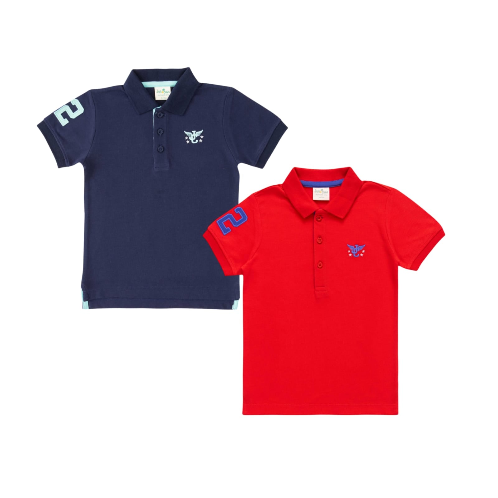 Boys' Pack of 2 Polo T-Shirts – Red & Navy with Embroidered Logo