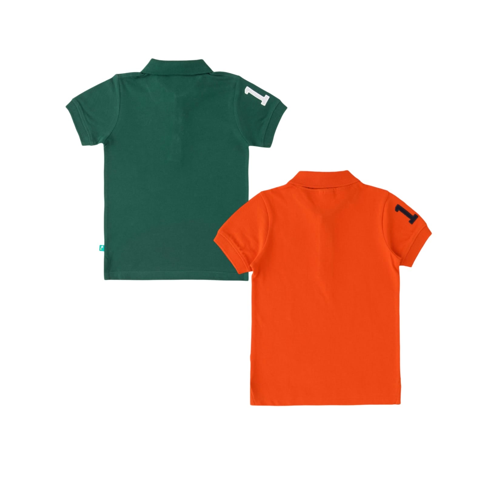 Boys' Pack of 2 Polo T-Shirts – Green & Orange with Embroidered Logo